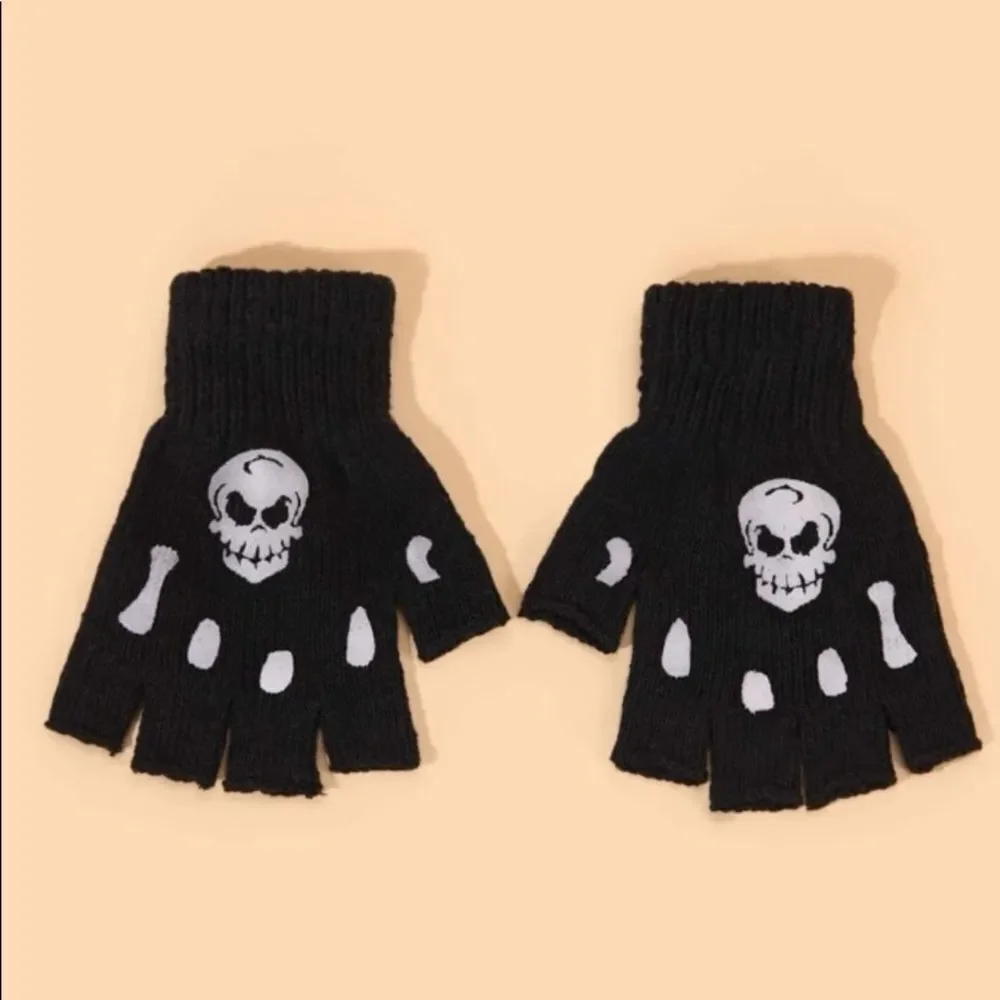 Black Fingerless Skull Gloves